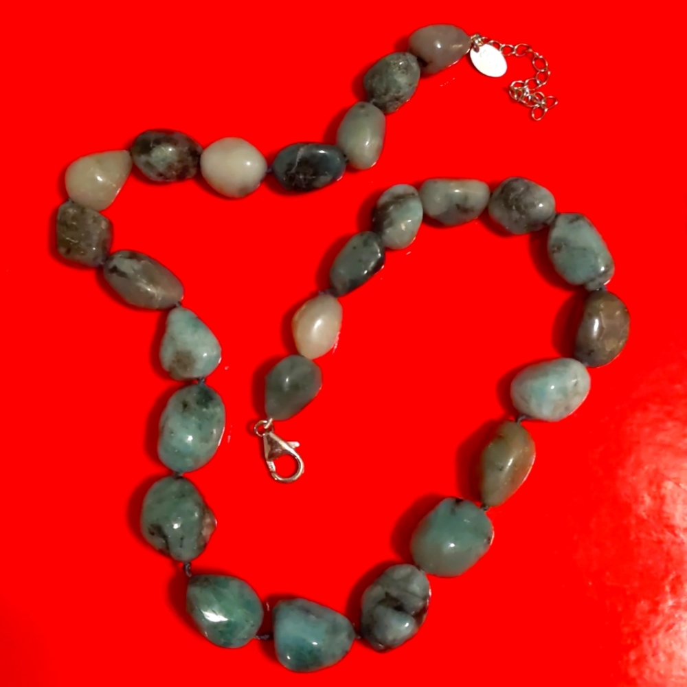 Stauer Hand Knotted Raw Emerald Gold Over Sterling Silver Necklace